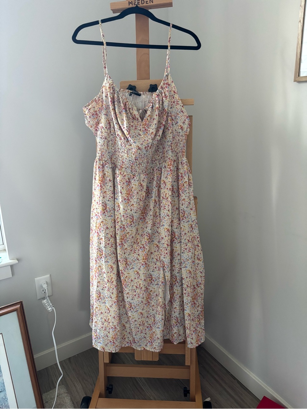 Kittenish Floral Maxi Dress in Cream with Pink and Yellow Speckles